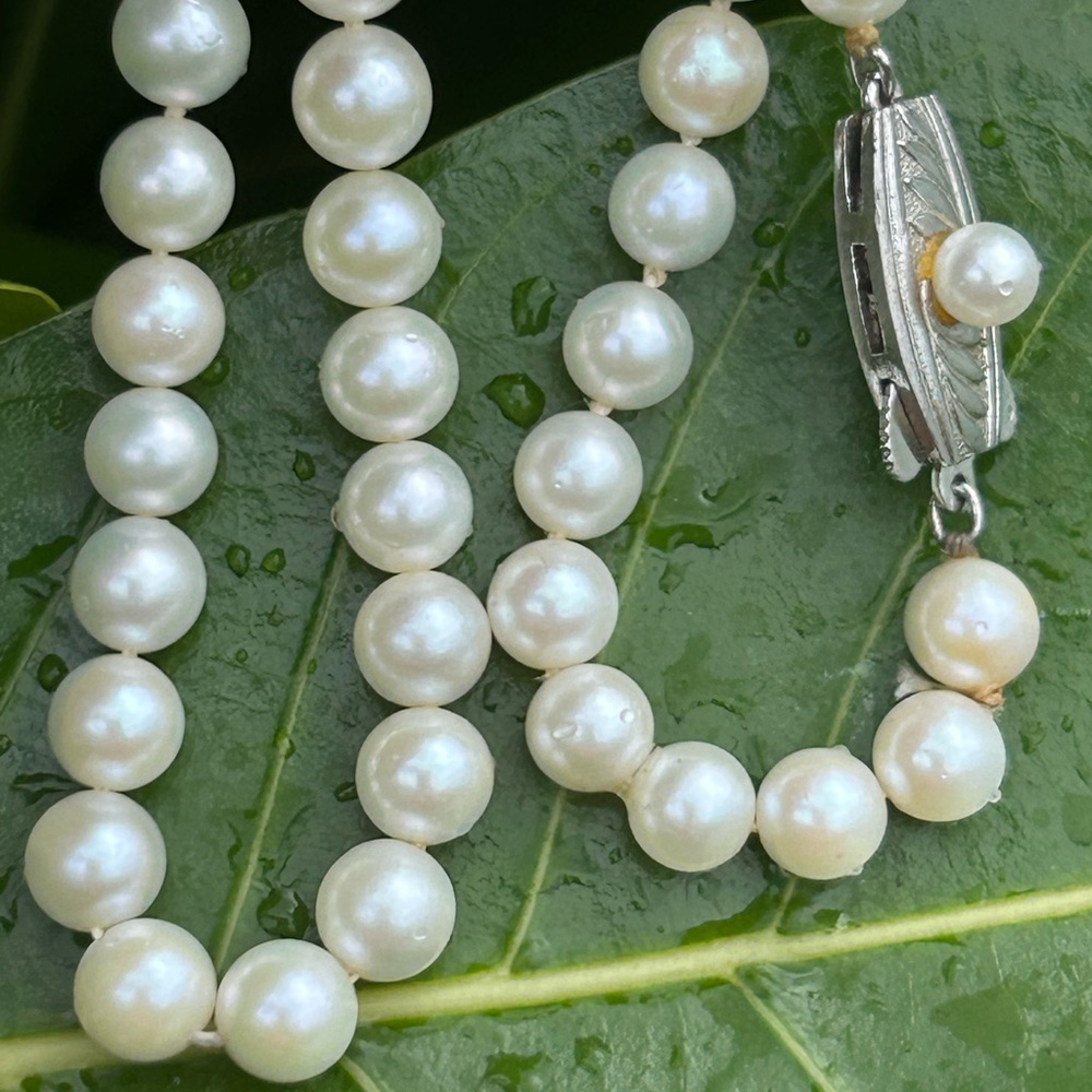 Vintage Mikimoto 6mm white Akoya pearls sterling silver knotted 16.50” necklaces